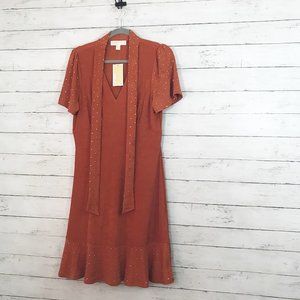 NWT Michael Kors Burnt Orange Studded Ruffle Dress